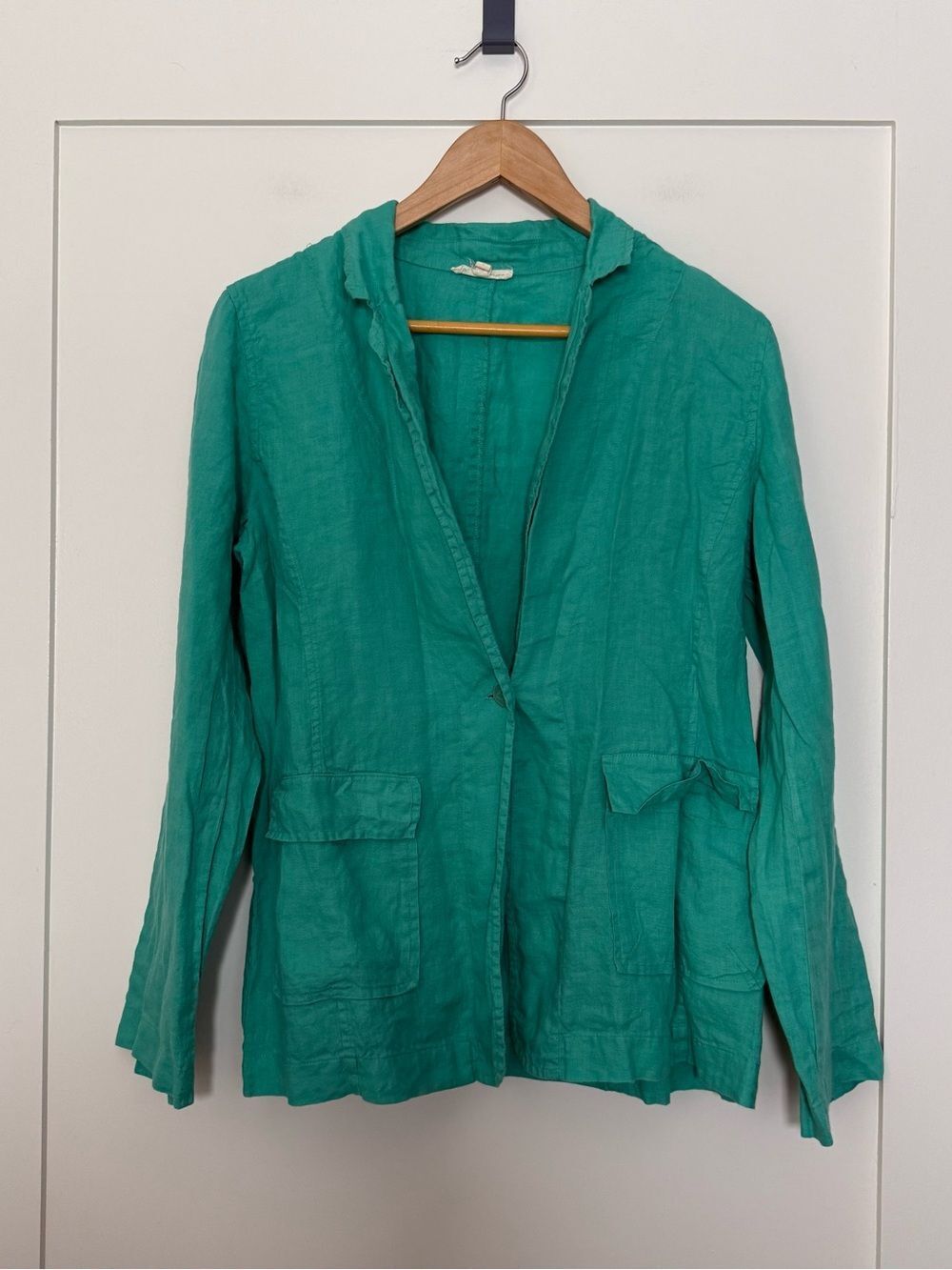 Eileen Fisher Irish Linen Jacket Blazer Womens Sz S Teal Green One Button Office